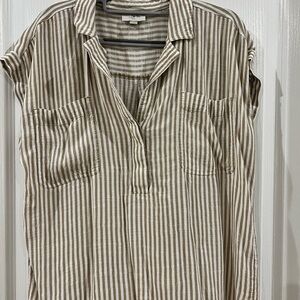 LOFT Brown and White Striped Blouse